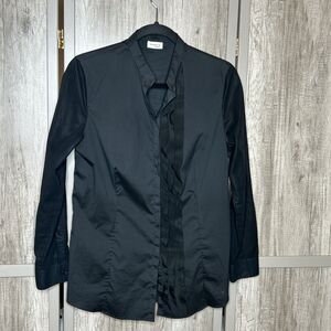 Akris Punto Tom Button Down Ruffle Long Sheer Sleeves Black Color